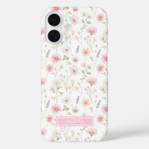 Roze Wilde Bloem Waterverf Monogram iPhone 16 Hoesje