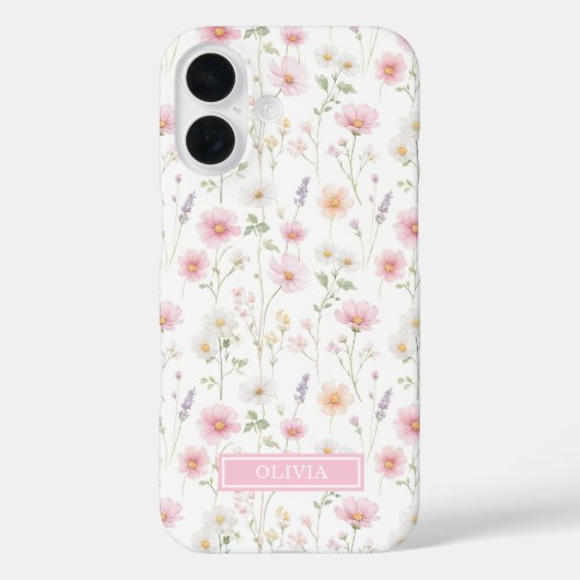 Roze Wilde Bloem Waterverf Monogram Case-Mate iPhone Case (Achterkant)