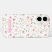 Roze Wilde Bloem Waterverf Monogram Case-Mate iPhone Case (Achterkant (horizontaal))
