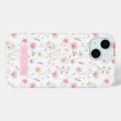 Roze Wilde Bloem Waterverf Monogram Case-Mate iPhone Case (Achterkant (horizontaal))
