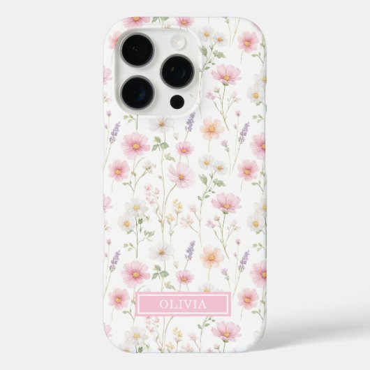 Roze wilde bloem waterverf monogram Case-Mate iPhone case (Achterkant)