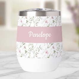 Roze wilde bloem waterverf monogram naam