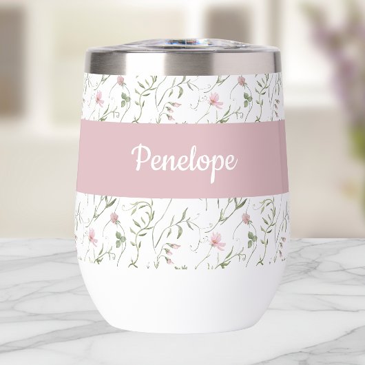 Roze wilde bloem waterverf monogram naam