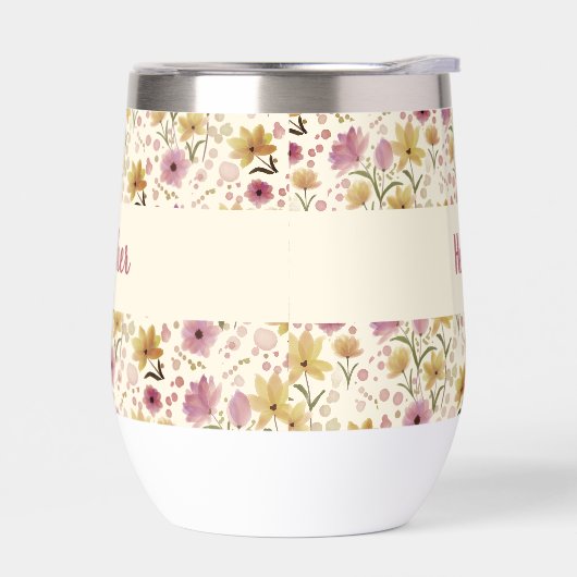 Roze wilde bloem waterverf monogram naam (Links)