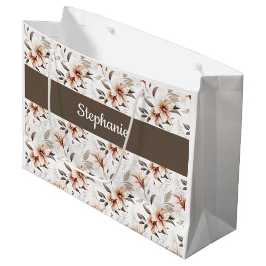 Roze wilde bloem waterverf monogram naam groot cadeauzakje (Voorkant Gekanteld)