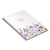 Roze wilde bloem waterverf monogram naam notitieboek (Rechterzijde)