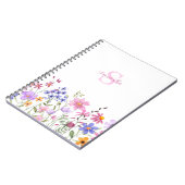 Roze wilde bloem waterverf monogram naam notitieboek (Linkerzijde)