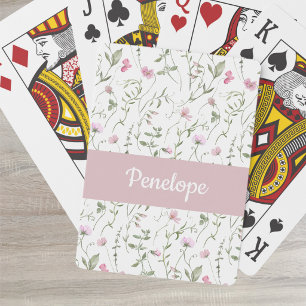Roze wilde bloem waterverf monogram naam poker aut pokerkaarten