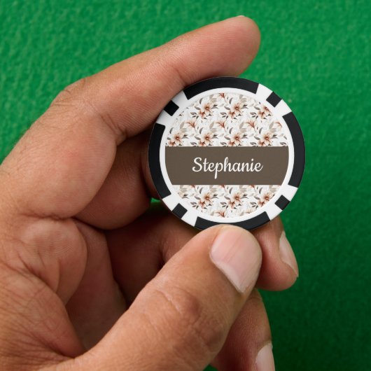 Roze wilde bloem waterverf monogram naam poker chips (Hand)
