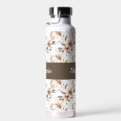 Roze wilde bloem waterverf monogram naam waterfles (Rechts)