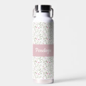 Roze wilde bloem waterverf monogram naam waterfles (Voorkant)