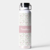 Roze wilde bloem waterverf monogram naam waterfles (Achterkant)
