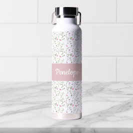 Roze wilde bloem waterverf monogram naam waterfles