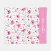 Roze Wilde Bloem Waterverf Naam Fleece Deken (Voorkant (Horizontaal))