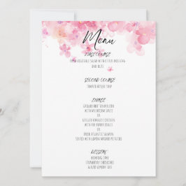 Roze wilde bloem waterverf rustieke trouwmenu feestdagenkaart