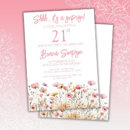 Roze wilde bloemen 21e verjaassurprise verjaardags kaart