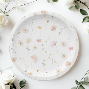 Roze wilde bloemen baby shower papieren bordje