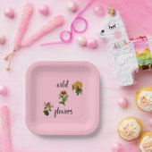 Roze Wilde Bloemen Botanie Papieren Bordje (Feest)