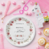 Roze Wilde Bloemen Bruidsdiner Papieren Bordje (Feest)
