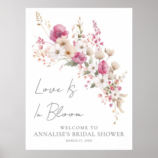 Roze Wilde Bloemen Bruidsdiner Poster (Voorkant)