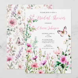 Roze Wilde Bloemen Bruidsfeest Tuinfeest Kaart