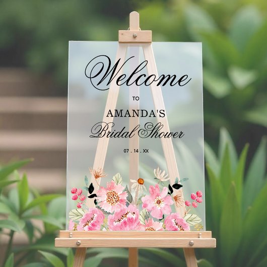 Roze Wilde Bloemen Bruidsontvangst Acryl Bord
