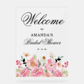Roze Wilde Bloemen Bruidsontvangst Acryl Bord (Voorkant)