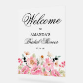 Roze Wilde Bloemen Bruidsontvangst Acryl Bord (Hoek)