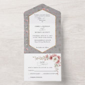 Roze Wilde Bloemen Bruiloft All In One Uitnodiging (Binnen)