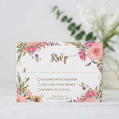 roze wilde bloemen bruiloft bruidsfeest RSVP kaart (Staand voorkant)