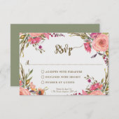 roze wilde bloemen bruiloft bruidsfeest RSVP kaart (Voorkant / Achterkant)