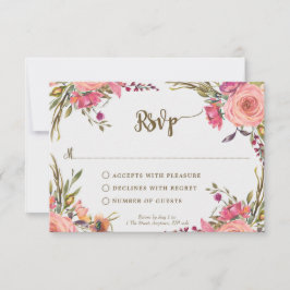 roze wilde bloemen bruiloft bruidsfeestje rsvp kaa kaartje