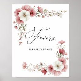 Roze Wilde Bloemen Bruiloft Feest Favorieten Bord Poster