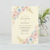 Roze Wilde Bloemen Bruiloft Kaart (Staand voorkant)
