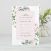 Roze Wilde Bloemen Bruiloft Kaart (Staand voorkant)