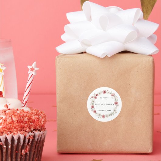 Roze Wilde Bloemen Bruiloftsdouche Ronde Sticker (Feest)