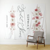 Roze Wilde Bloemen Bruiloftsdouche Tapes Wandkleed (In Situ (horizontaal))
