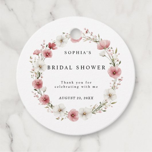 Roze Wilde Bloemen Bruiloftsfeest Bedankjes Labels (Voorkant)
