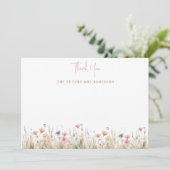 Roze Wilde Bloemen Bruiloftsfeest  Bedankkaart (Staand voorkant)