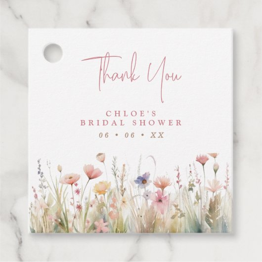 Roze Wilde Bloemen Dankjewel Bruidsfeest Bedankjes Labels (Voorkant)