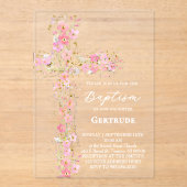 roze wilde bloemen doop uitnodiging (Voorkant)
