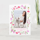 Roze wilde bloemen fijn Floral Foto Birthday Kaart (Voorkant)