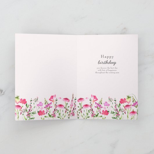 Roze wilde bloemen fijn Floral Foto Birthday Kaart (Binnen)