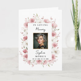 Roze Wilde Bloemen Foto Herdenkingsprogramma Funer Kaart