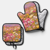 Roze Wilde Bloemen Gele Lavendel 2025 Ovenwant & Pannenlap Set (Voorkant / Achterkant)