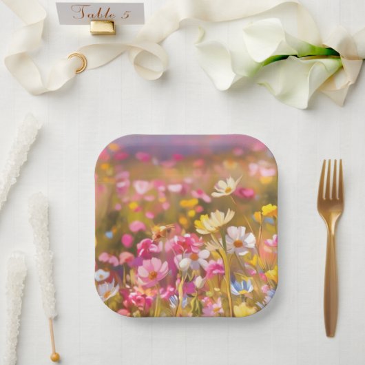 Roze Wilde Bloemen Gele Lavendel 2025 Papieren Bordje (Huwelijk)