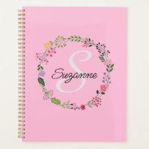 Roze Wilde Bloemen Gepersonaliseerde Monogrammed