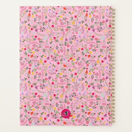 Roze Wilde Bloemen Gepersonaliseerde Monogrammed Planner (Achterkant)