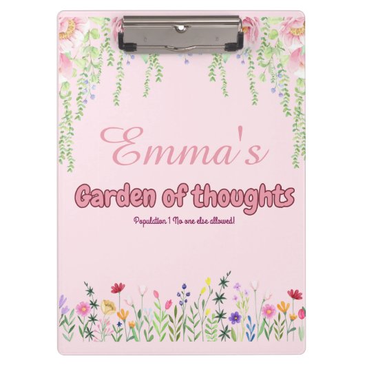 Roze wilde bloemen gepersonaliseerde tuin van geda klembord (Voorkant)