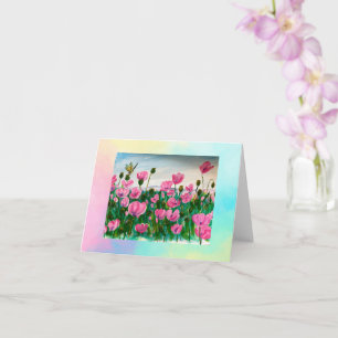 Roze wilde bloemen Gevouwen Wenskaart Kaart